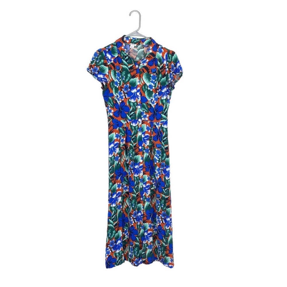 J Crew floral print button front midi maxi dress size xs tropical vacation
